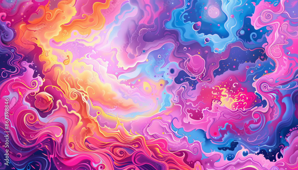 Fototapeta premium Kaleidoscopic visuals form a fantastical scenery that immerses you in a dreamlike realm, filled with vibrant colors and mesmerizing patterns.