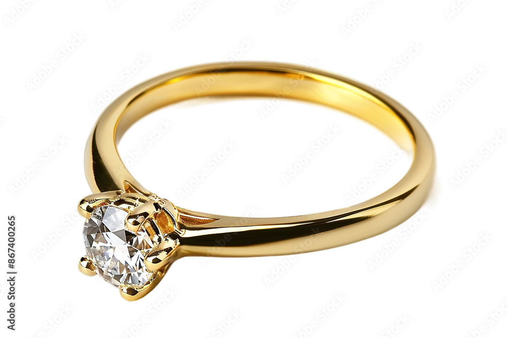 Gold ring with single diamond isolated on transparent background Gold ring with single diamond isolated on transparent background