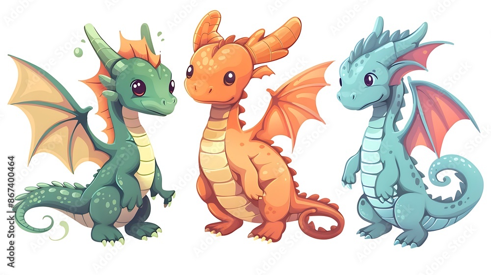 Obraz premium Adorable Colorful Dragons Illustration