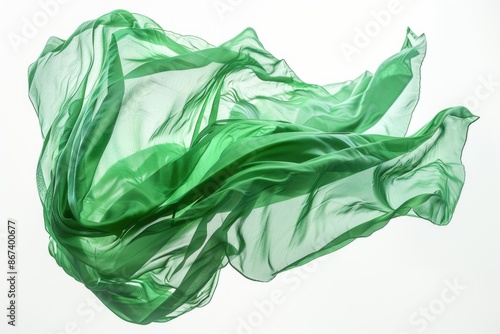 A piece of green cloth is suspended in mid-air, appearing to defy gravity
