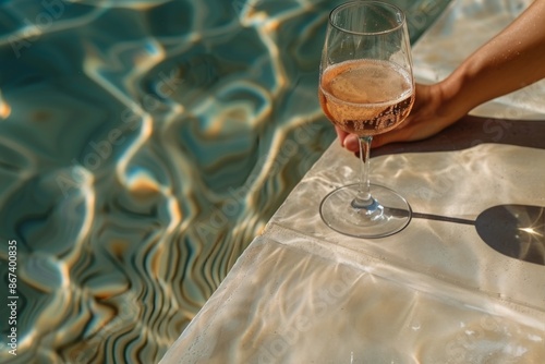 A Glass of Rose by the Pool on a Sunny Day