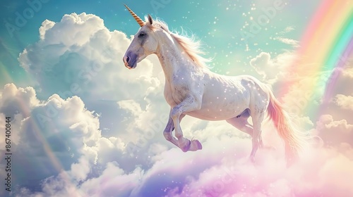Majestic Unicorn Galloping Through Rainbow Clouds © ArtisticALLY