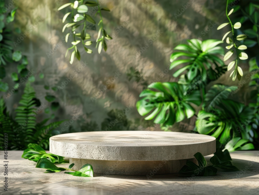 Podium background product green nature 3D forest stand white plant. Cosmetic background product podium display wood jungle studio garden beauty platform presentation mockup pedestal stone tropical Podium background product green nature 3D forest stand white plant. Cosmetic background product podium display wood jungle studio garden beauty platform presentation mockup pedestal stone tropical