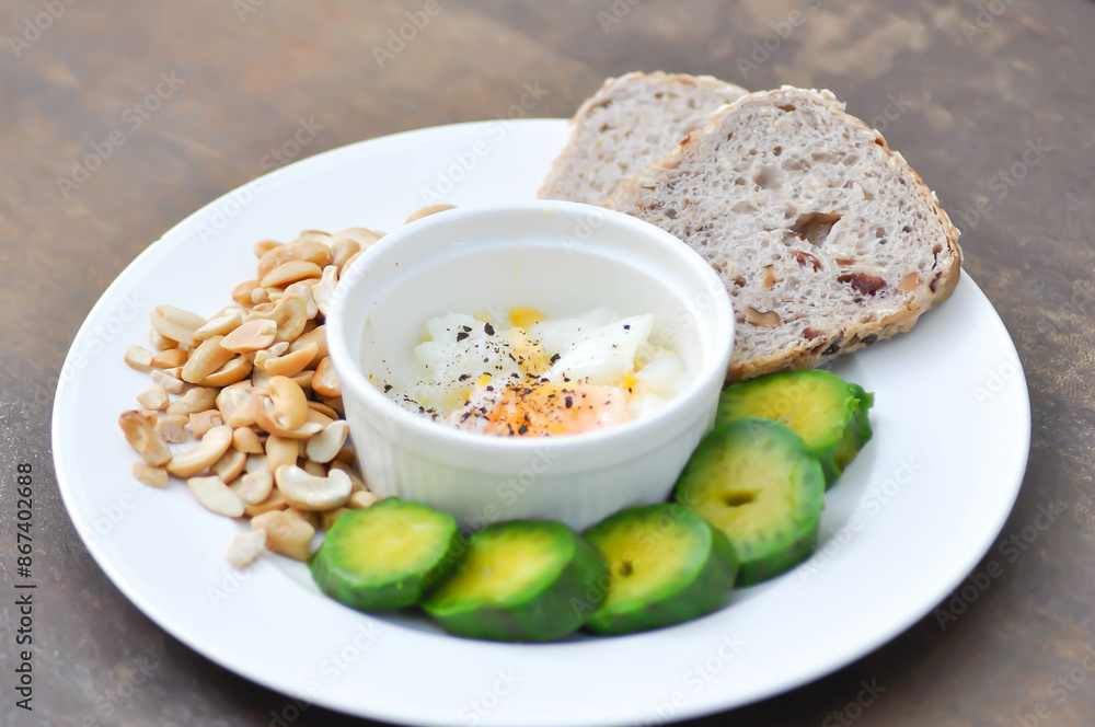 whole wheat bread or sourdough bread with nuts , avocado and soft boiled egg whole wheat bread or sourdough bread with nuts , avocado and soft boiled egg