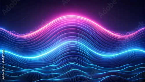 abstract blue neon wave lines and dark background