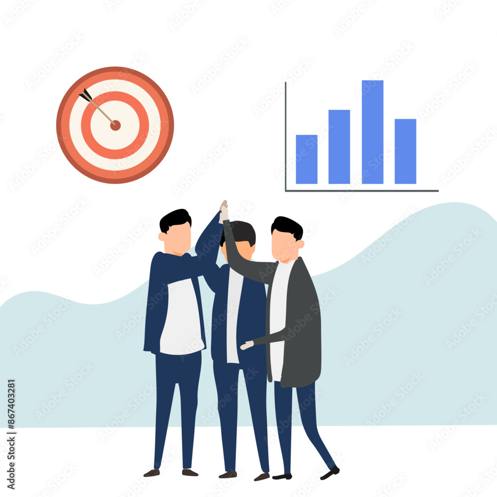 Business people and target. Teamwork concept. Vector illustration in flat style Business people and target. Teamwork concept. Vector illustration in flat style