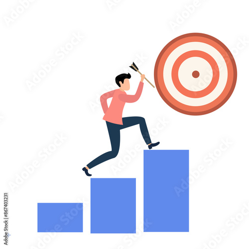 Businessman on top of a target Flat style vector illustration