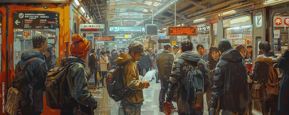 An artist sketching portraits of strangers in a bustling train station, capturing the diversity of city life. An artist sketching portraits of strangers in a bustling train station, capturing the diversity of city life.