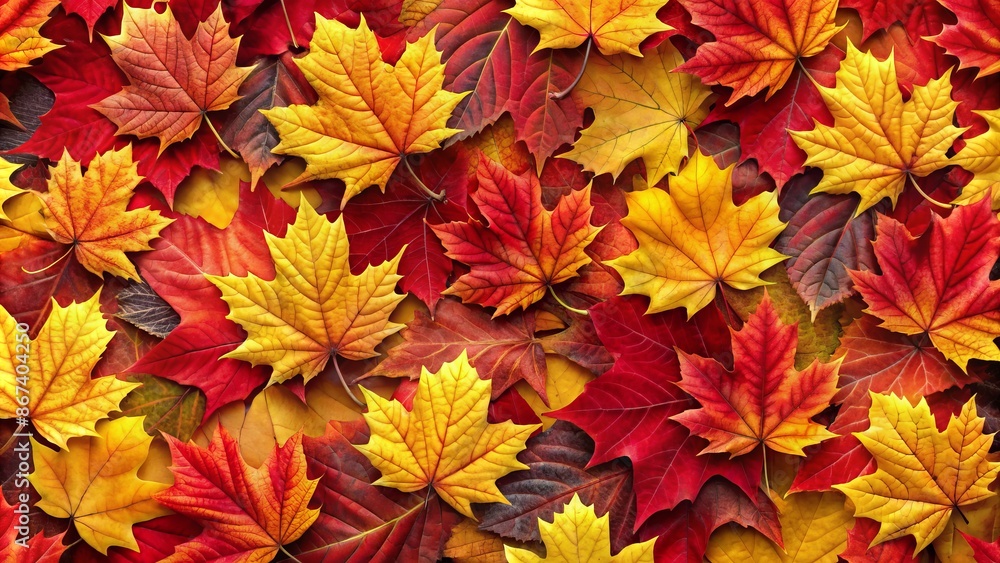 Vibrant red and yellow autumn leaves forming a seamless pattern, symbolizing cozy fall atmosphere, perfect for seasonal sales promotions. Vibrant red and yellow autumn leaves forming a seamless pattern, symbolizing cozy fall atmosphere, perfect for seasonal sales promotions.