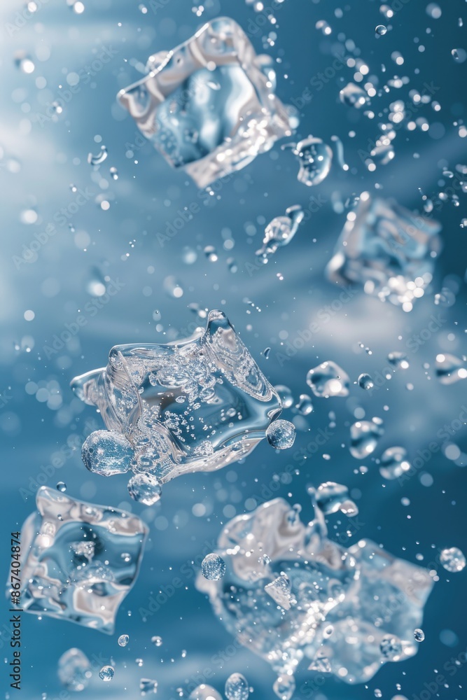 A collection of ice cubes floating on the surface of the water, suitable for use in illustrations about winter, cold temperatures, or refreshing drinks A collection of ice cubes floating on the surface of the water, suitable for use in illustrations about winter, cold temperatures, or refreshing drinks
