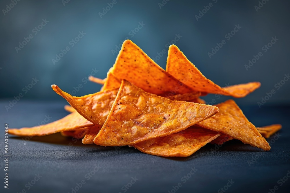 Fototapeta premium A pile of tortilla chips on a table, perfect for snacking or party decorations