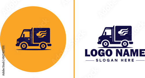 Food truck icon Mobile kitchen Food van Street food vendor flat logo sign symbol editable vector