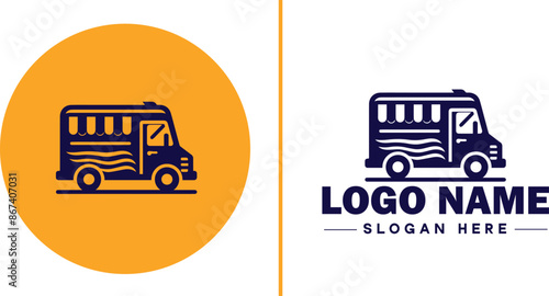 Food truck icon Mobile kitchen Food van Street food vendor flat logo sign symbol editable vector