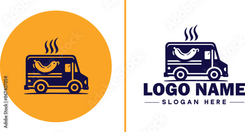 Food truck icon Mobile kitchen Food van Street food vendor flat logo sign symbol editable vector