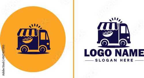 Food truck icon Mobile kitchen Food van Street food vendor flat logo sign symbol editable vector