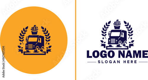 Food truck icon Mobile kitchen Food van Street food vendor flat logo sign symbol editable vector