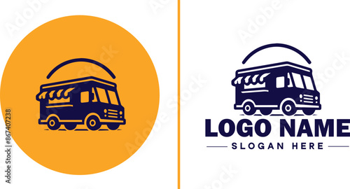 Food truck icon Mobile kitchen Food van Street food vendor flat logo sign symbol editable vector