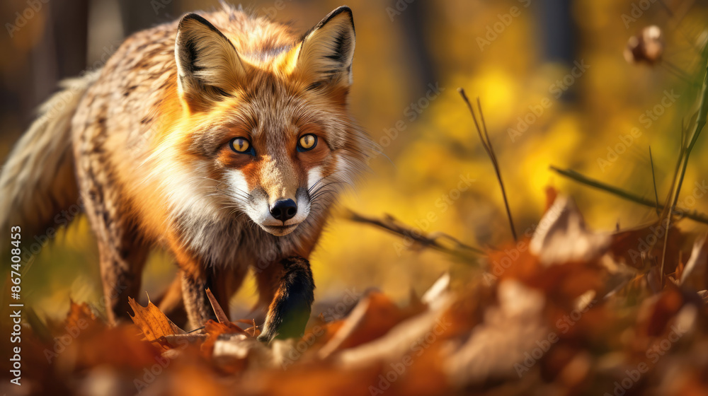 Fototapeta premium Closeup of a Red Fox Hunting and Stalking Prey. animal wildlife,, generative ai