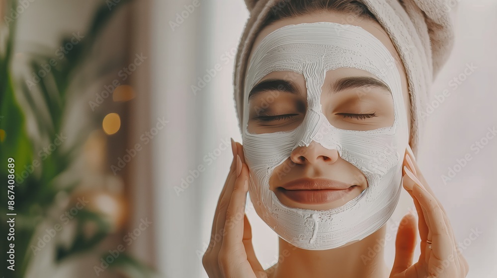 Woman Applying Face Mask in Luxurious Spa Beauty Salon with Relaxing Ambiance Woman Applying Face Mask in Luxurious Spa Beauty Salon with Relaxing Ambiance