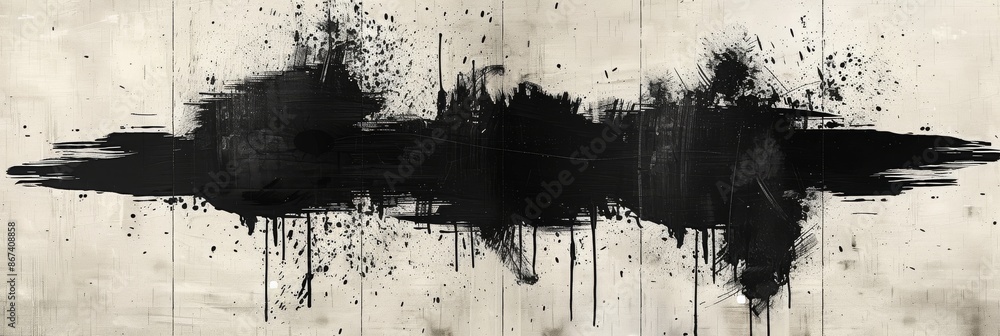 Abstract black and white painting with dripping effects, grunge style, evoking a dark and moody atmosphere Abstract black and white painting with dripping effects, grunge style, evoking a dark and moody atmosphere