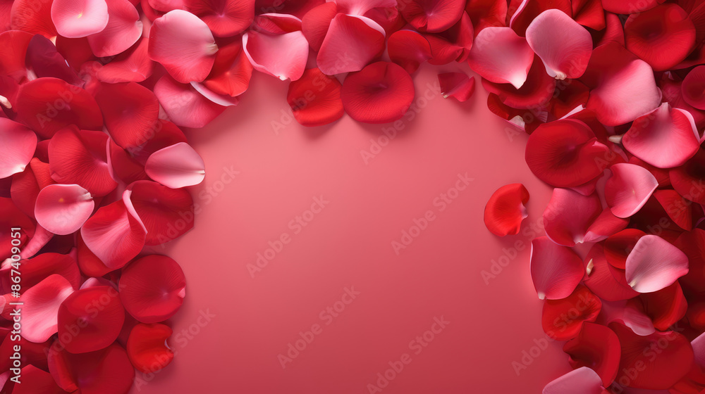 Red rose petals will fall on abstract floral background with rose petal greeting card design. Floral set for design greeting card to Valentine's Day, anniversary, wedding, generative ai Red rose petals will fall on abstract floral background with rose petal greeting card design. Floral set for design greeting card to Valentine's Day, anniversary, wedding, generative ai