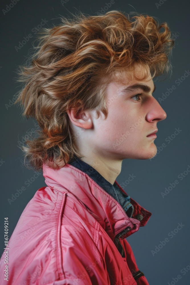 A young man dressed in a red jacket and a pink jacket, standing in front of a neutral background A young man dressed in a red jacket and a pink jacket, standing in front of a neutral background