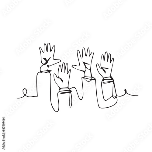 rising hands  of the group one line art