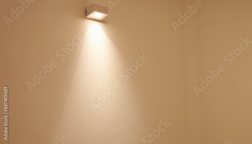 Empty room with white wall with led light and wooden