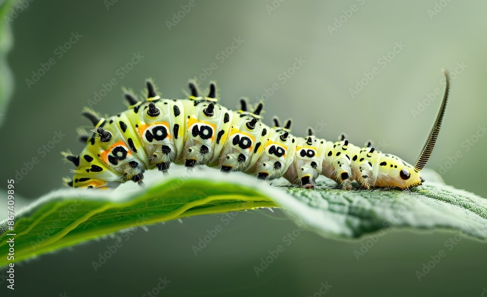 Vivid Yellow Caterpillar on a Leafy Plant Vivid Yellow Caterpillar on a Leafy Plant