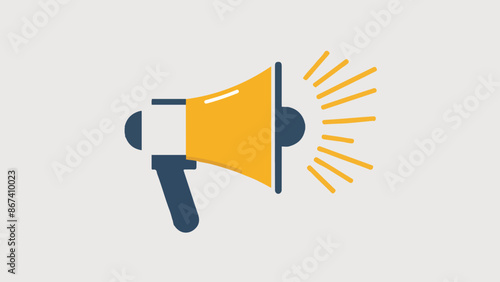 A stylized illustration of a megaphone. The megaphone is predominantly yellow with a blue handle. It emits rays or lines emanating from its side, suggesting it's in use or making an announcement.