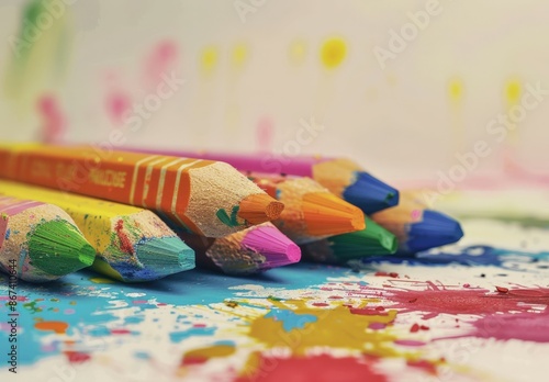  Vibrant Crayons in a Colorful Pile on a Desk