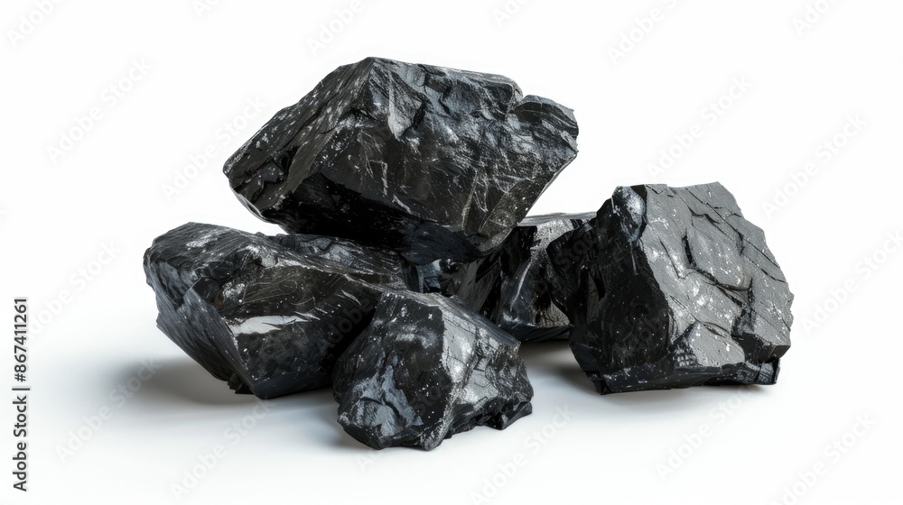 A close-up view of a pile of black rocks on a white surface, great for backgrounds or textures A close-up view of a pile of black rocks on a white surface, great for backgrounds or textures