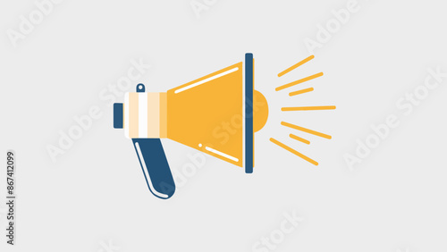 A stylized illustration of a megaphone. The megaphone is predominantly yellow with a blue handle. It emits rays or lines emanating from its side, suggesting it's in use or making an announcement.