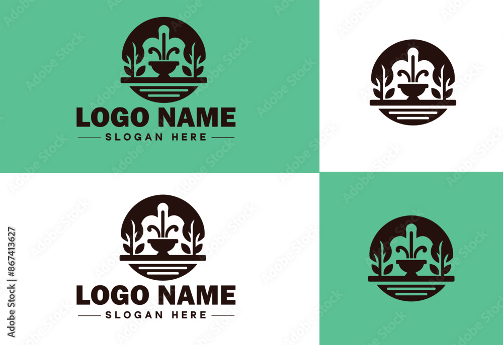 Fototapeta premium Fountain icon Water feature Well Spring flat logo sign symbol editable vector