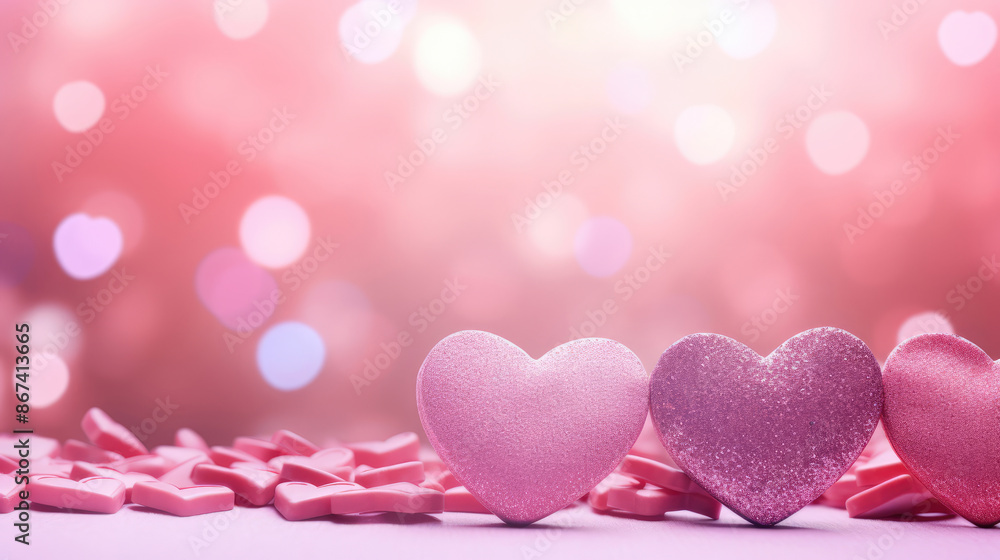 happy valentine's day. Pink Heart shapes on abstract light glitter background in love concept for valentines day with sweet and romantic moment, generative ai happy valentine's day. Pink Heart shapes on abstract light glitter background in love concept for valentines day with sweet and romantic moment, generative ai