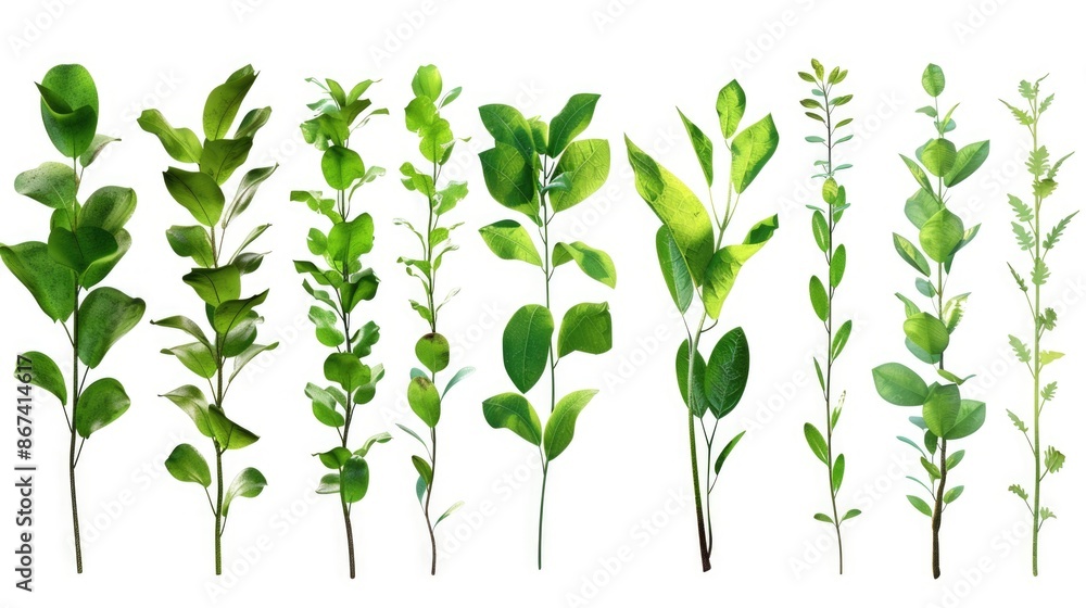A selection of green plants on a white surface A selection of green plants on a white surface