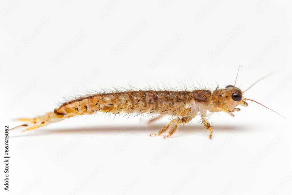 A close-up view of a small insect on a white background, ideal for use in scientific or educational contexts A close-up view of a small insect on a white background, ideal for use in scientific or educational contexts