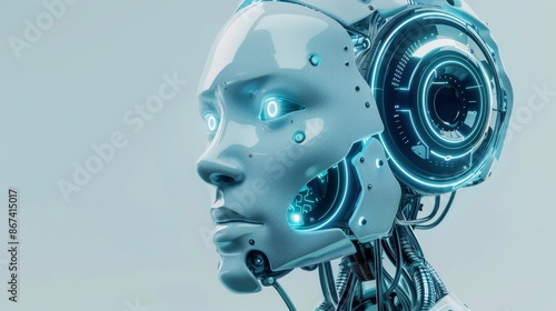 Futuristic robot head with digital interface