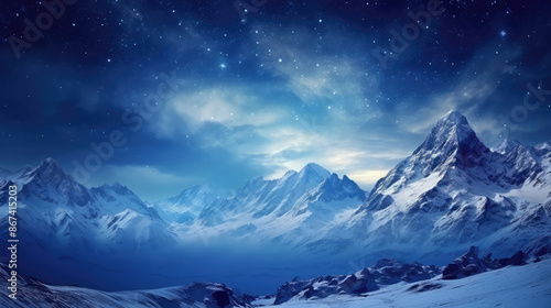 Milky Way above mountains at night in winter. Gorgeous Mountain winter Landscape with valley, clouds and starry sky with milky way., generative ai