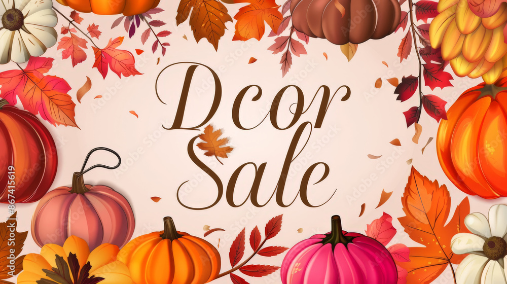 Decor Sale with Autumn Pumpkins and Leaves Decor Sale with Autumn Pumpkins and Leaves