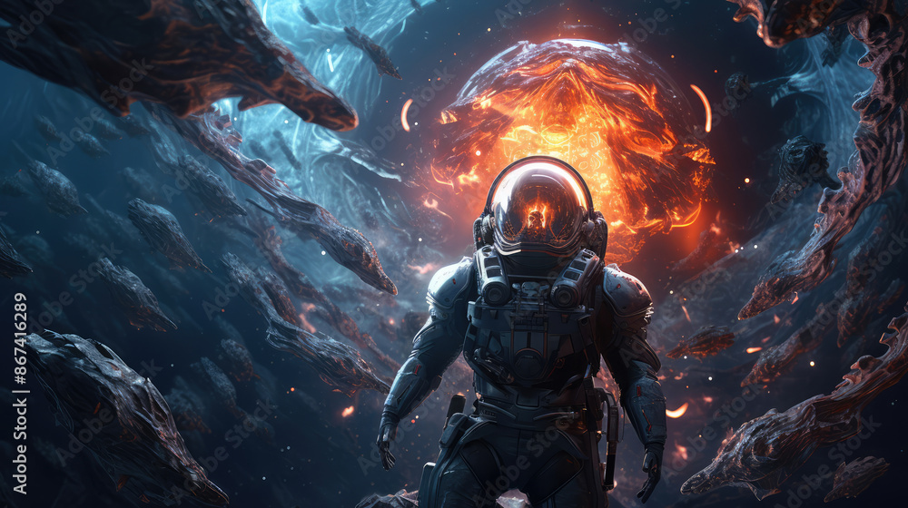 Space fantasy image with astronaut. digital art, generative ai Space fantasy image with astronaut. digital art, generative ai