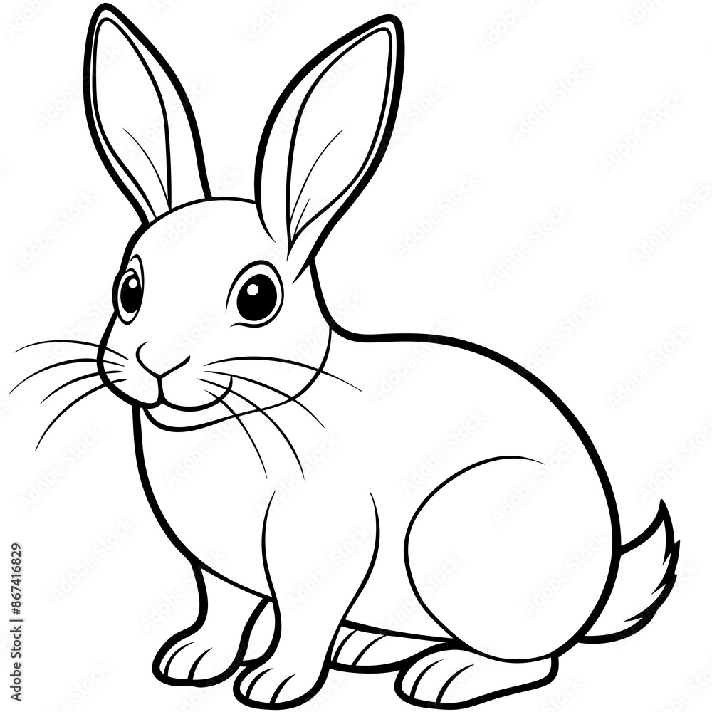 Fototapeta premium Line art of cute easter Bunny Rabbit vector illustration 