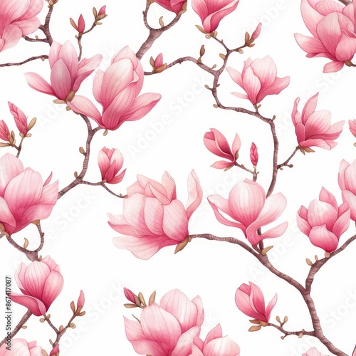 cartoon watercolor tiny magnolia flowers in pink against a white background,minimalist style. ai generated