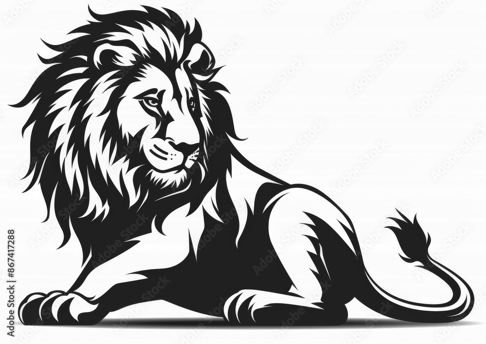 Naklejka premium Graphic, watercolor, drawing, painting, design, logo, lion on a white and transparent background. 
