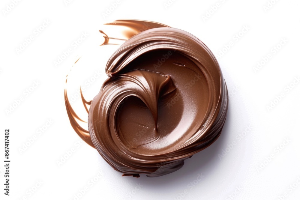 A close-up shot of melted chocolate on a white surface, perfect for use in recipes or food photography A close-up shot of melted chocolate on a white surface, perfect for use in recipes or food photography