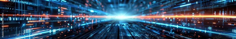 Futuristic digital data stream with light burst in center Futuristic digital data stream with light burst in center