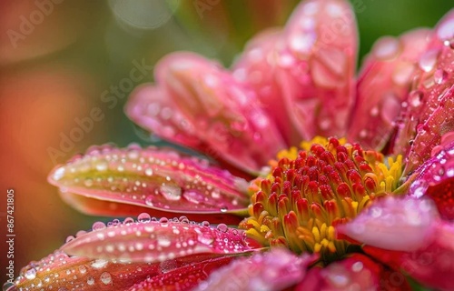  Vibrant Pink Flower with Raindrops on a Blurred Background