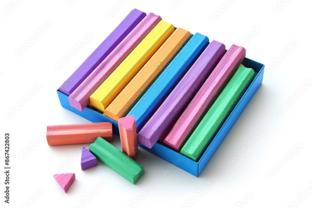 A box of colorful pencils sits on a white surface, ready for use A box of colorful pencils sits on a white surface, ready for use