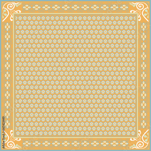 Hijab scarf flower abstract pattern.Ethnic geometric ornament with frame motif border hijab pattern.Design for fabric,print,scarves,shawl,kerchief,bandana,clothing,pareo,pillows,tablecloth,decoration.