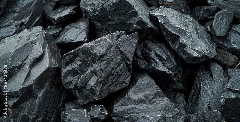 Close-up of a pile of dark, textured coal against a lighter background. Close-up of a pile of dark, textured coal against a lighter background.